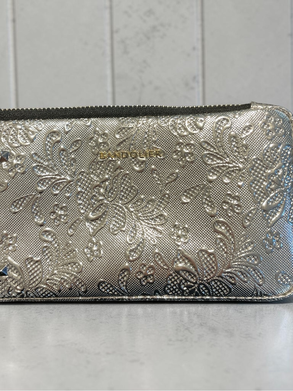 Bandolier Silver Embossed Floral Pouch - never used